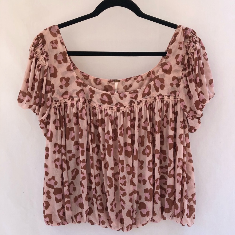 Free People Megs Cheetah/Animal Print blouse/top